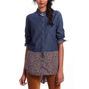 Anthropologie Postmark Flora Spliced Chambray Button Down Top, Size 6
